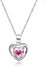 Platinum Plated Heart Shaped Cubic Zirconia Crystal Pendant Necklace for Women