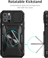 Military Grade Heavy Duty Protective Sturdy Rotate Ring Kickstand Phone Case for iPhone 13 Pro Max with Slide Camera Cover Drop Tested