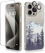 iPhone 15 Pro Max Case Floral,with Screen Protector & Camera Lens Protector, Hard PC + TPU Bumper Shockproof Protective Clear