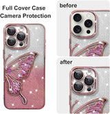 3D Butterfly Case for iPhone 12, 13 Pro Max, Cute Girly Glitter Bling Luxury Quicksand, Protective Shockproof, Slim Camera Protection-Pink