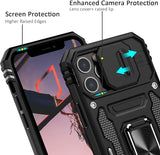 Military Grade Heavy Duty Protective Sturdy Rotate Ring Kickstand Phone Case for iPhone 13 Pro Max with Slide Camera Cover Drop Tested