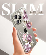 iPhone 15 Pro Max Case Floral,with Screen Protector & Camera Lens Protector, Hard PC + TPU Bumper Shockproof Protective Clear