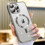 Diamond Clear Stylish Case for iPhone 13, 14, 15 Pro & Pro max with Integrated Camera Lens Protection, [Seamless Work with Magsafe]-Metallic Glossy Soft Bumper