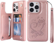Case with Card Holder for iPhone 14 Pro Max , Wallet Case for Women with Strap-RFID Blocking
