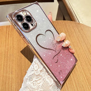 Gardient Glitter Case for iPhone 13, 14, 15 Pro & Pro Max, Plating Cute Heart Bling Sparkly Square Cover, Camera Protection, Shockproof Protective-Pink