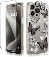 iPhone 15 Pro Max Case Floral,with Screen Protector & Camera Lens Protector, Hard PC + TPU Bumper Shockproof Protective Clear