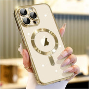 Diamond Clear Stylish Case for iPhone 13, 14, 15 Pro & Pro max with Integrated Camera Lens Protection, [Seamless Work with Magsafe]-Metallic Glossy Soft Bumper