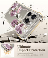 iPhone 15 Pro Max Case Floral,with Screen Protector & Camera Lens Protector, Hard PC + TPU Bumper Shockproof Protective Clear