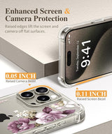 iPhone 15 Pro Max Case Floral,with Screen Protector & Camera Lens Protector, Hard PC + TPU Bumper Shockproof Protective Clear