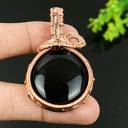 Black Onyx Gemstone Pendant, Copper Wire Wrap Pendant"