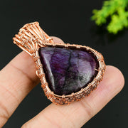 Purple Labradorite Gemstone Pendant, Copper Wire Wrap Pendant"