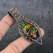 Ammolite Handmade Pendant, Copper Wire Wrap Pendant"