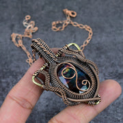 Ammolite Gemstone Pendant, Copper Wire Wrap Pendant"
