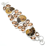 Bracelet Natural Ammonite Fossil, Morganite Gemstone 925 Sterling Silver 8″