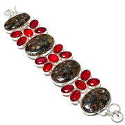 Bracelet Natural Watermelon Tourmaline,Garnet 925 Sterling Silver Gift 8″