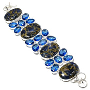 Bracelet Natural Copper Sodalite,Blue Topaz Gemstone 925 Sterling Silver 8″