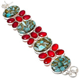 Bracelet Natural Copper Amazonite, Garnet Gemstone 925 Sterling Silver 7-8″