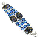 Bracelet Natural Copper Sodalite,Blue Topaz Gemstone 925 Sterling Silver 8″