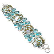 Natural Copper Larima & Blue Topaz Gemstone Silver Bracelet