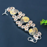 Bracelet Natural Ammonite Fossil, Morganite Gemstone 925 Sterling Silver 8″