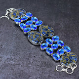 Bracelet Natural Copper Sodalite,Blue Topaz Gemstone 925 Sterling Silver 8″