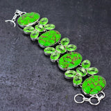 Bracelet Natural Green Turquoise,Peridot Gemstone 925 Sterling Silver 8″