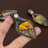 Bumblebee Jasper, Moonstone Copper Wire Wrap Jewelry Pendant 2.95"