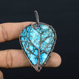 Tree Of Life Turquoise Pendant, Copper Wire Wrap Pendant"