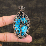 Natural Tibetan Turquoise Gemstone Pendant, Copper Wire Wrap Pendant"