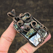 Abalone Shell Gemstone Pendant, Copper Wire Wrap Pendant"