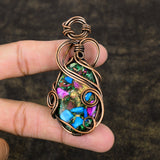 Natural Oyster Gemstone Pendant, Copper Wire Wrap Pendant"