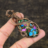 Natural Oyster Gemstone Pendant, Copper Wire Wrap Pendant"