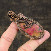 Rhodochrosite Gemstone Pendant, Copper Wire Wrap Pendant"