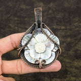 Mother Of Pearl Gemstone Handmade Copper Wire Wrap Jewelry Pendant 3.62"