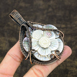 Mother Of Pearl Gemstone Handmade Copper Wire Wrap Jewelry Pendant 3.62"