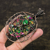 Copper Ruby Zoisite Lab-Created Ethnic Copper Wire Wrap Pendant 3.82"