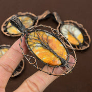 Malinga Jasper Gemstone Copper Wire Wrap Tree Of Life Pendant 3.7"