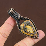 Bumblebee Jasper Pendant, Moonstone Copper Wire Wrap Pendant"