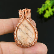 Pink Aragonite Gemstone Pendant, Copper Wire Wrap Pendant"