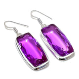 Earring Natural Pink Amethyst Gemstone 925 Sterling Silver Gift 2.01"