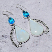 Earring Natural Mystic Topaz, Blue Topaz Gemstone 925 Sterling Silver 2.99"