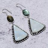 Earring Natural Mystic Topaz, Labradorite 925 Sterling Silver Gift 2.76"