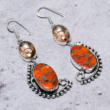 Earring Natural Orange Turquoise, Morganite 925 Sterling Silver 2.60"