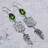 Earring Natural Peridot Gemstone Handmade 925 Sterling Silver Gift 3.66"