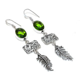 Earring Natural Peridot Gemstone Handmade 925 Sterling Silver Gift 3.19"