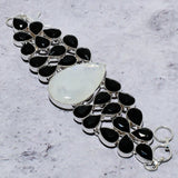 Bracelet Natural Rainbow Moonstone,Spinel Gemstone 925 Sterling Silver  7-8"