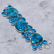 Bracelet Natural Neon Blue Apatite,Blue Topaz Stone 925 Sterling Silver 8"