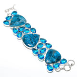 Bracelet Natural Neon Blue Apatite,Blue Topaz Stone 925 Sterling Silver 8"