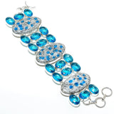 Bracelet Natural K2 Azurite, Blue Topaz Gemstone 925 Sterling Silver 7-8"