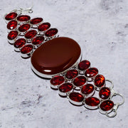 Bracelet Natural Red Carnelian, Garnet Gemstone 925 Sterling Silver 7-8"